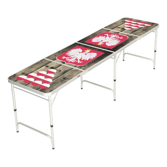 Poland, Polish Flag Wood / Drinking fun Beer Pong Table (Angled)