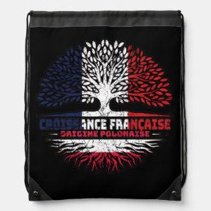 Poland Polish French France Tree Roots Flag Drawstring Bag