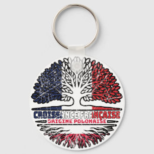 Poland Polish French France Tree Roots Flag Keychain