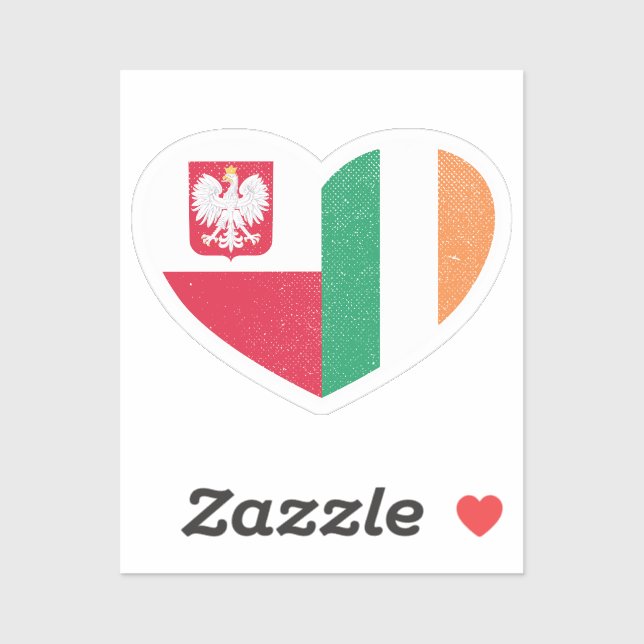 Poland Polish Ireland Irish Heart Love Flag Sticker (Sheet)