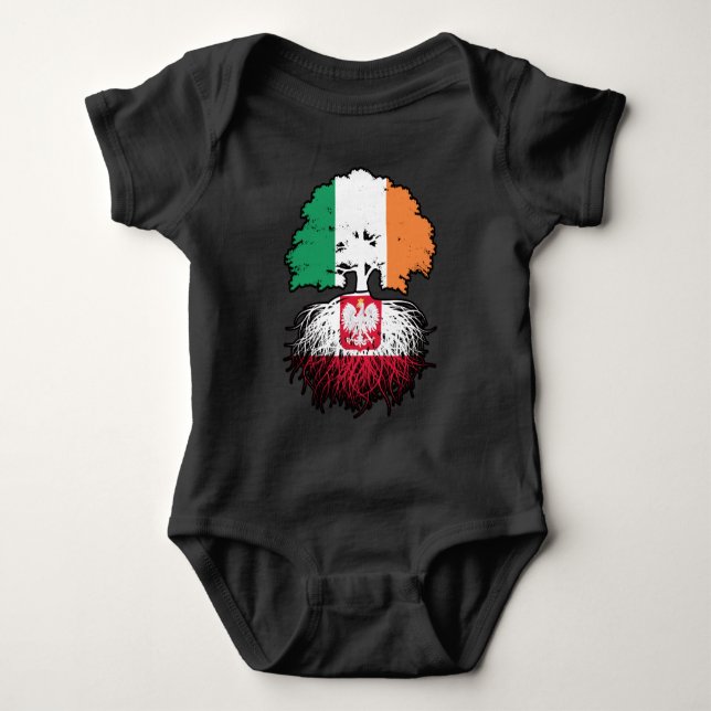 Poland Polish Irish Ireland Tree Roots Flag Baby Bodysuit (Front)