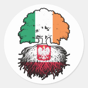 Poland Polish Irish Ireland Tree Roots Flag Classic Round Sticker