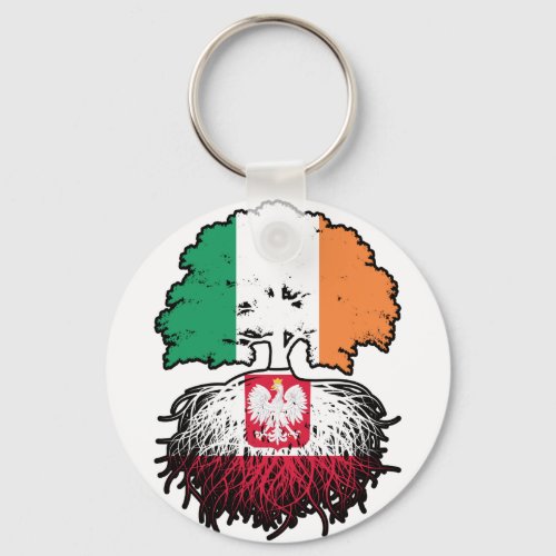 Poland Polish Irish Ireland Tree Roots Flag Keychain