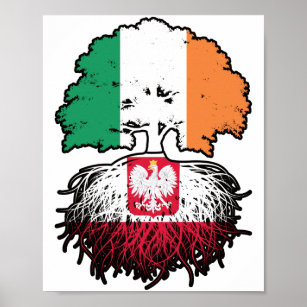 Poland Polish Irish Ireland Tree Roots Flag Poster