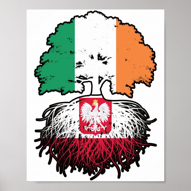 Poland Polish Irish Ireland Tree Roots Flag Poster (Front)
