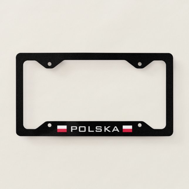 Poland Polish Polska Flag Black  License Plate Frame (Front)