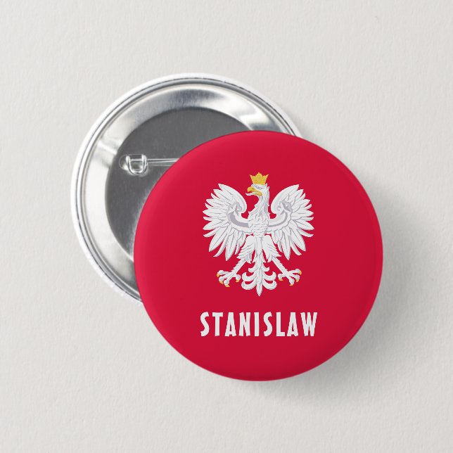 Poland Polish Red White Eagle Polska Custom Name Button (Front & Back)