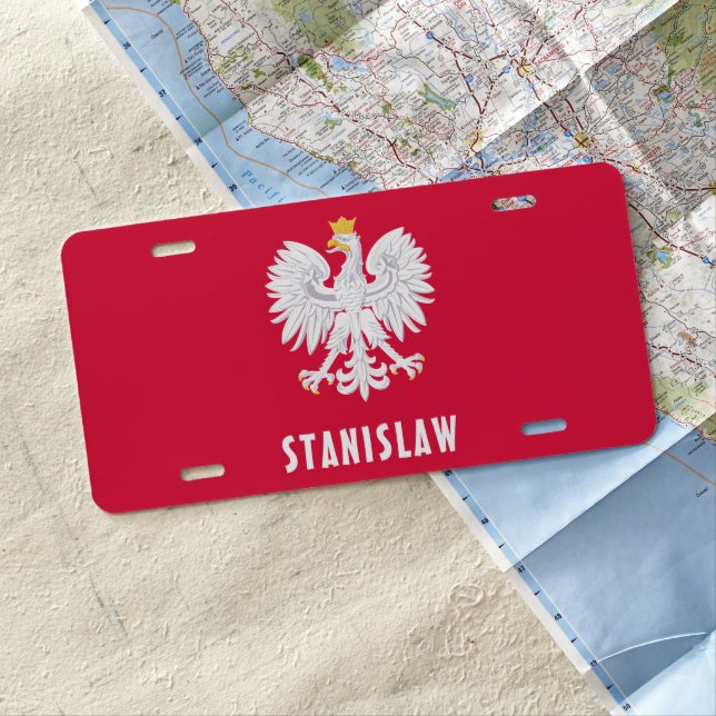 Poland Polish Red White Eagle Polska Custom Name License Plate (In Situ)