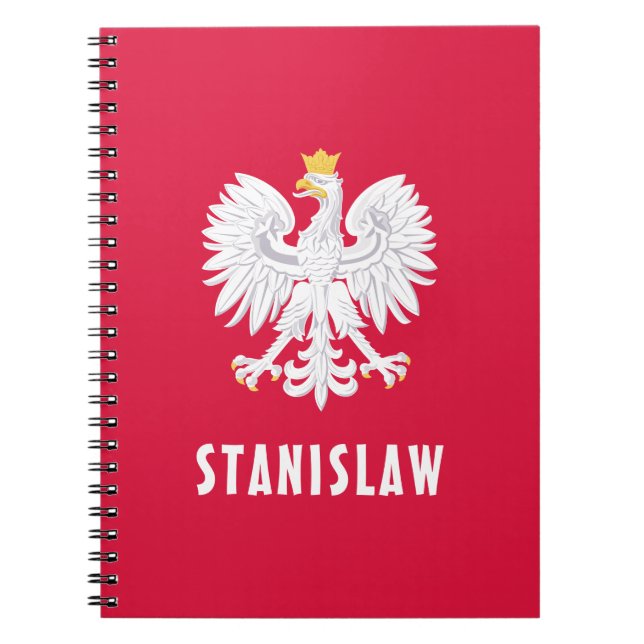 Poland Polish Red White Eagle Polska Custom Name Notebook (Front)