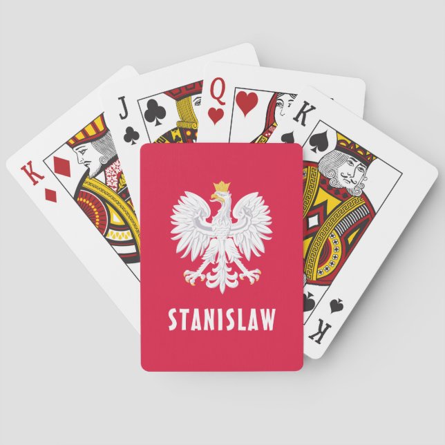 Poland Polish Red White Eagle Polska Custom Name Poker Cards (Back)