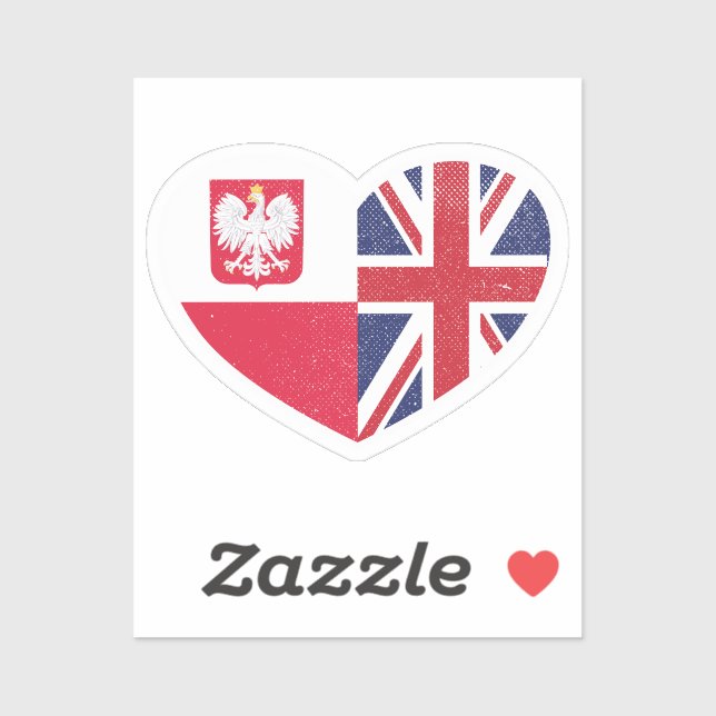 Poland Polish UK United Kingdom British Heart Love Sticker (Sheet)