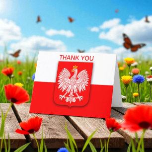 Poland Polska Polish Flag Eagle White Red Letterpress Thank You Card