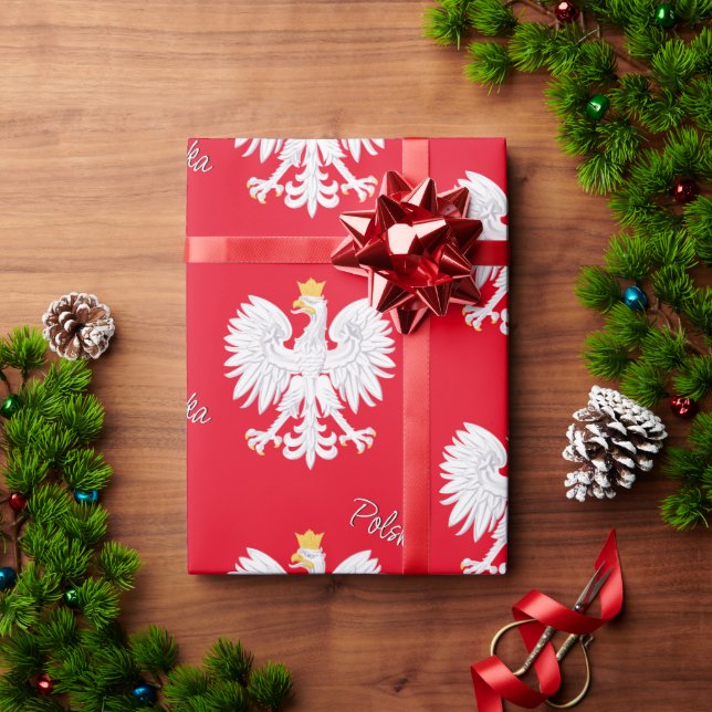 Poland Red Wrapping Paper, Polish Eagle, Flag Wrapping Paper (Holiday Gift)
