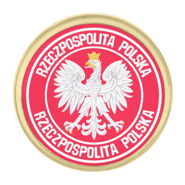 Poland Round Emblem Gold Finish Lapel Pin (Front)