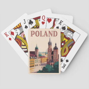 Poland Skyline Illustration Travel Art Vintage Poker Cards