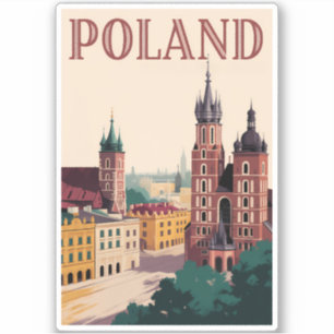 Poland Skyline Illustration Travel Art Vintage Sticker