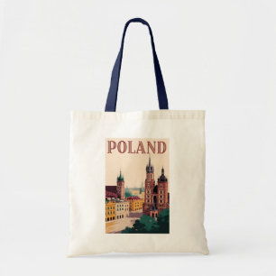 Poland Skyline Illustration Travel Art Vintage Tote Bag