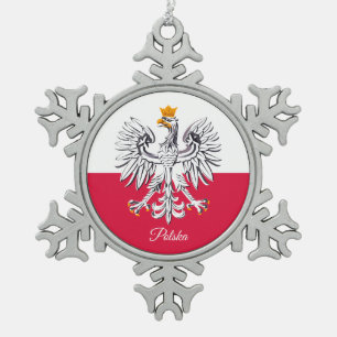 Poland snowflake, Polish Flag Snowflake Pewter Christmas Ornament