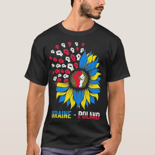 Poland stands with Ukraine Polish Ukraine Flag Sun T_Shirt