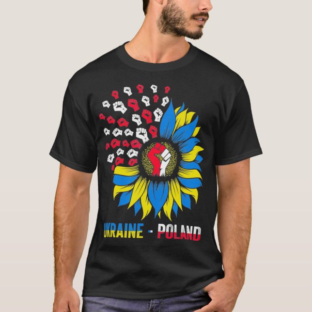 Poland stands with Ukraine Polish Ukraine Flag Sun T-Shirt (Front)