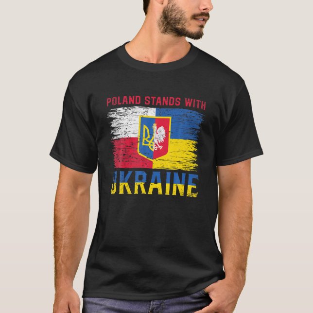 Poland Stands With Ukraine Polish Ukrainian Flag V T-Shirt (Front)