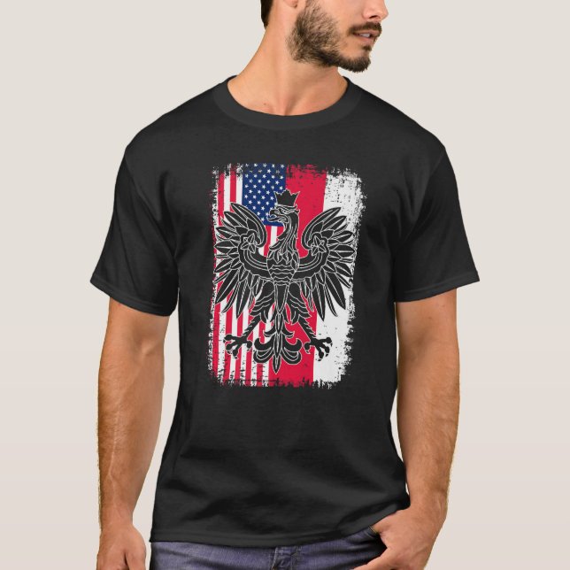 Poland USA Polski Polska American Polish Eagle Fla T-Shirt (Front)