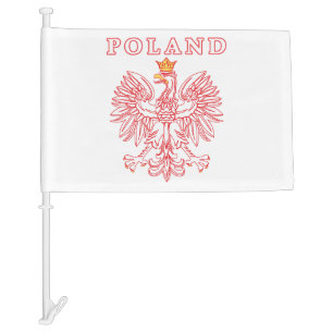Poland With Red Polish Eagle Car Flag