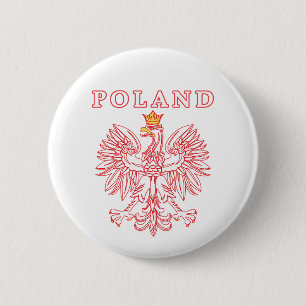 Poland With Red Polish Eagle Pinback Button