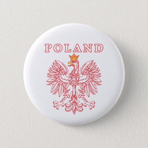 Poland With Red Polish Eagle Pinback Button