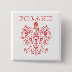 Poland With Red Polish Eagle Pinback Button