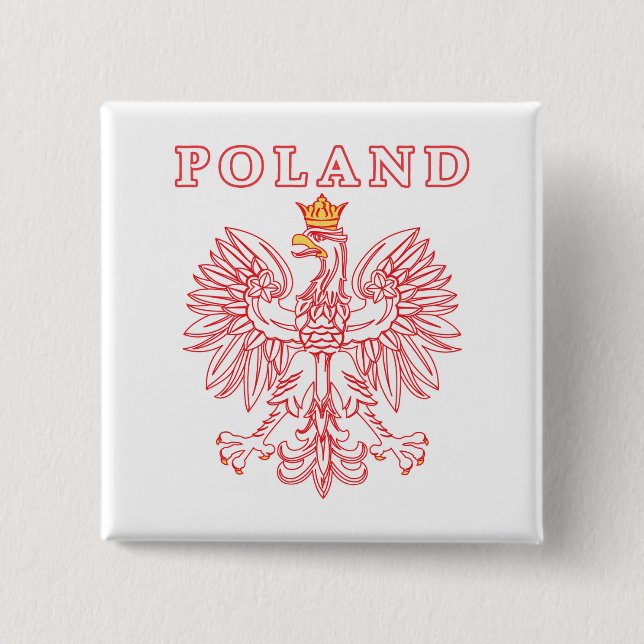 Poland With Red Polish Eagle Pinback Button (Front)