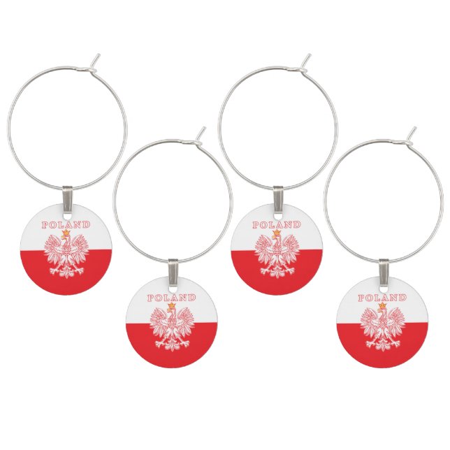 Poland With Red Polish Eagle Wine Charm (Staggered)