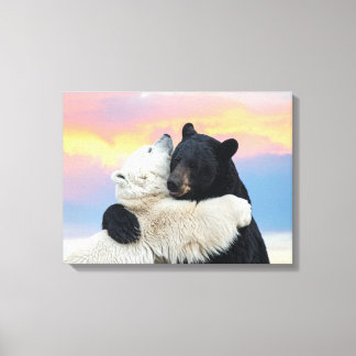 Polar and Black bear hugging Canvas Print