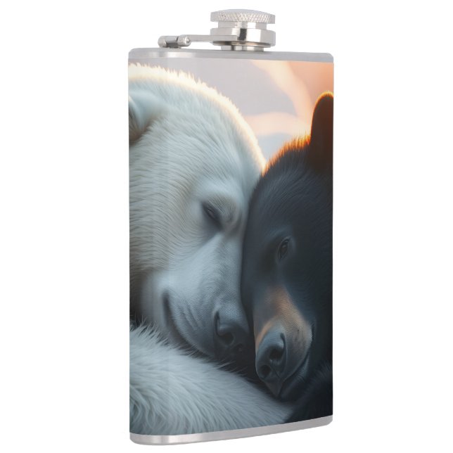 Polar and black bear hugging flask (Right)