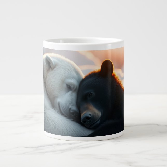 Polar and black bear hugging giant coffee mug (Front)