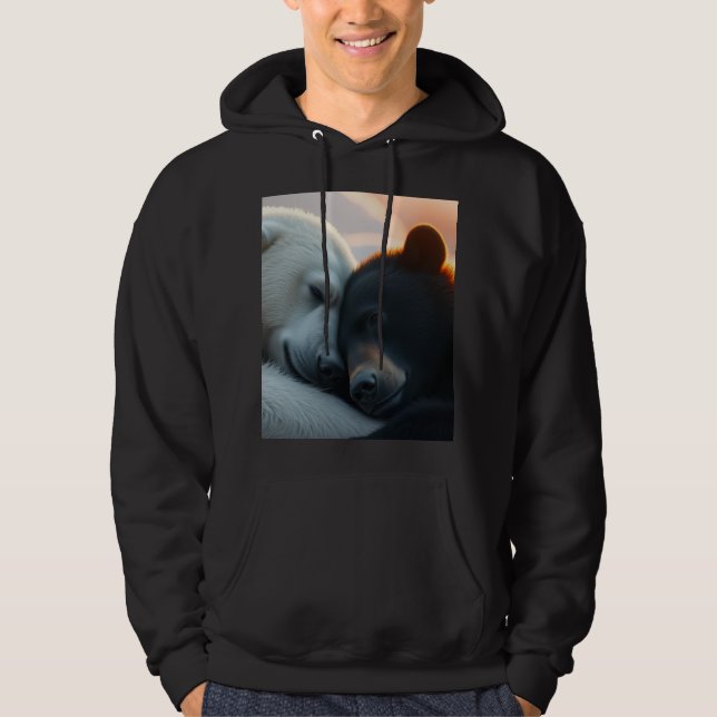 Polar and black bear hugging hoodie (Front)