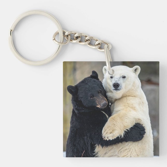 Polar and Black bears hugging Keychain (Front)