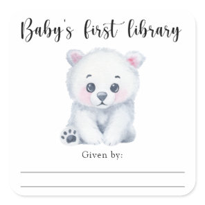Polar baby bear - baby's first library square sticker