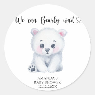 Polar baby bear - we can bearly wait classic round sticker