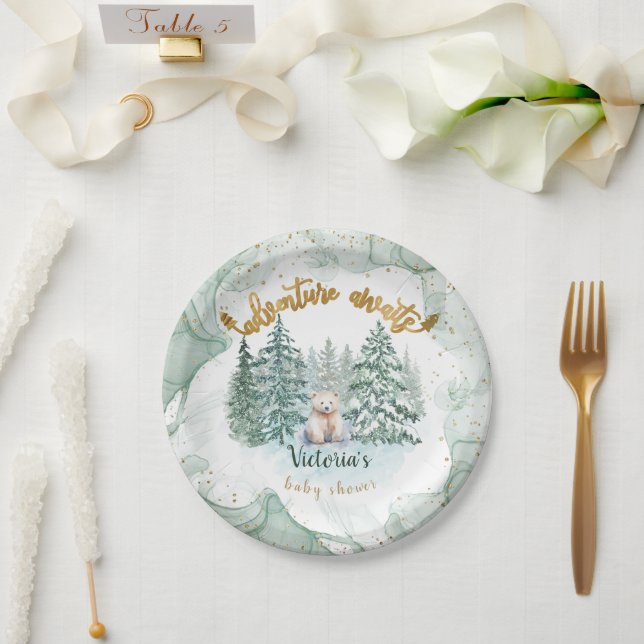 Polar Bear Adventure Awaits Baby Shower  Paper Plates (Wedding)