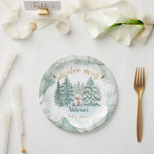 Polar Bear Adventure Awaits Cute Baby Shower  Paper Plates