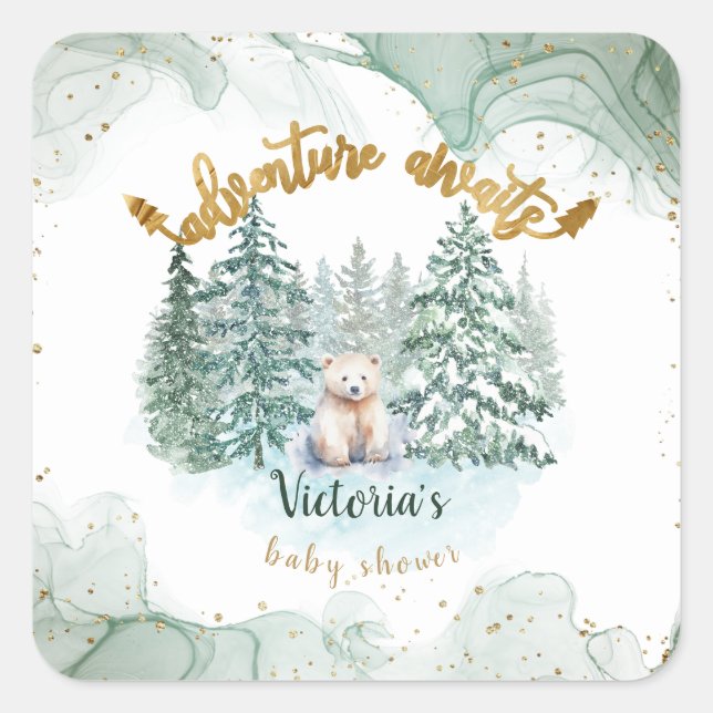 Polar Bear Adventure Awaits Cute Baby Shower  Square Sticker (Front)