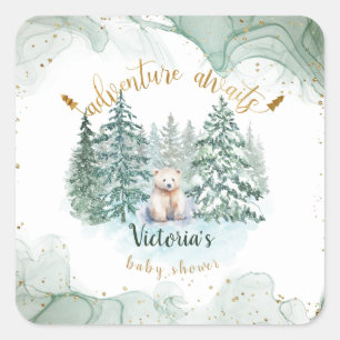 Polar Bear Adventure Awaits Cute Baby Shower Square Sticker