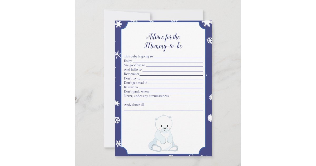 Polar Bear Advice For Mommy Baby Shower Game Zazzle