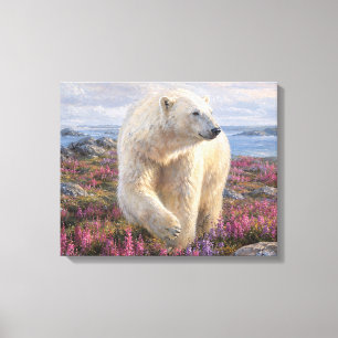 Polar Bear Among Wildflowers Arctic Tundra Canvas Print