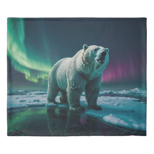 Polar Bear and Aurora Art Duvet Cover