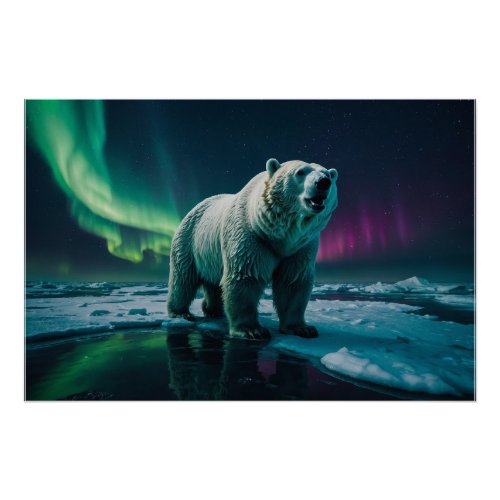 Polar Bear and Aurora Art Poster