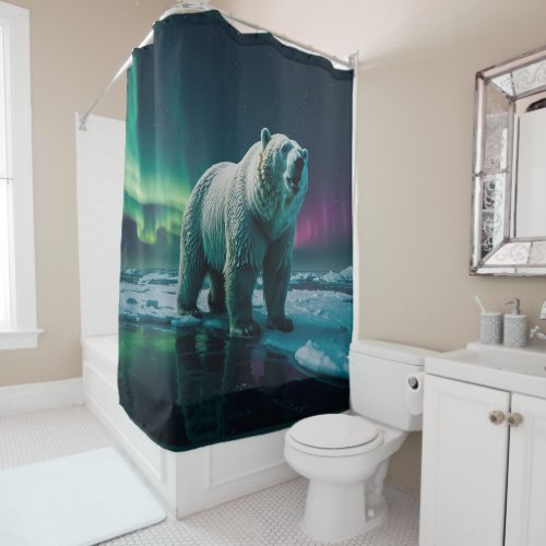 Polar Bear and Aurora Art Shower Curtain