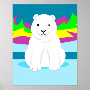 Polar Bear and Aurora Borealis Poster