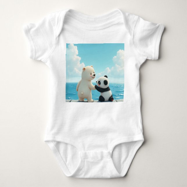 Polar bear and baby panda baby bodysuit (Front)